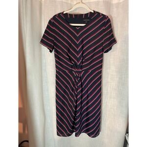 Banana Republic Dress Size 8 Navy Blue‎ Red White Striped Sheath Career Office